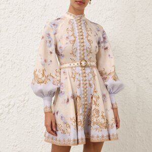 Zimmermann Hypnotic Buttoned Floral-print Puff-sleeve Mini Dress
